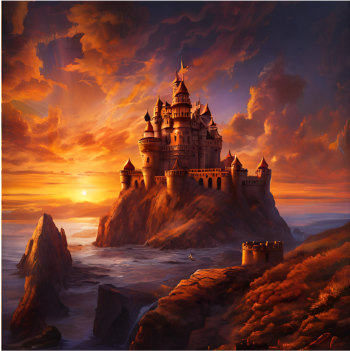 A golden castle on a mythical coastline